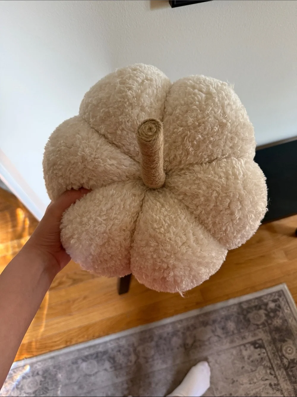 Plush Sherpa Decorative Pumpkin Pillow - Cream